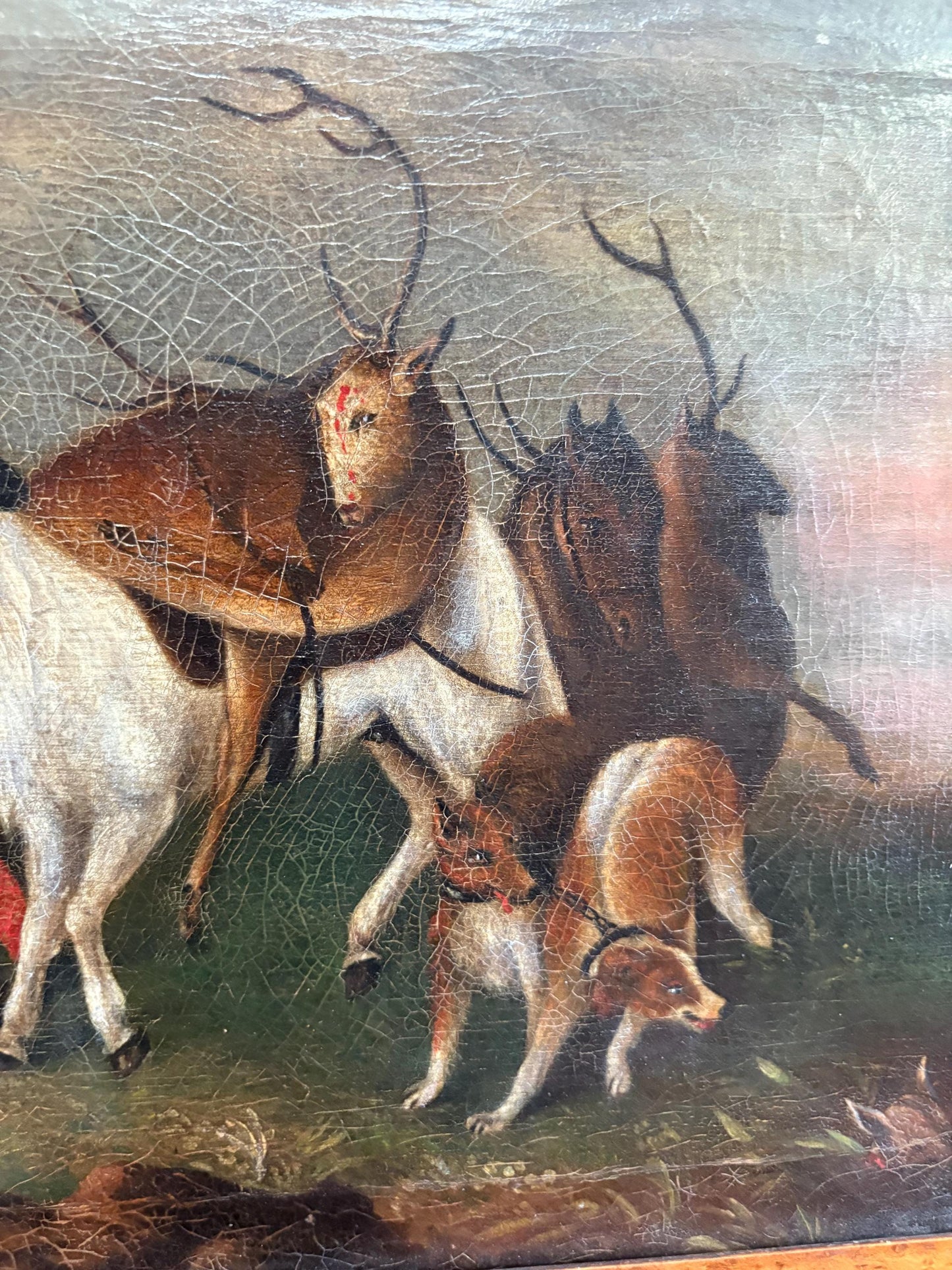 Stunning early 19 century Scottish oil painting on canvas in birds-eye maple frame  exquisite detail and imagery- 18 x 14  RS