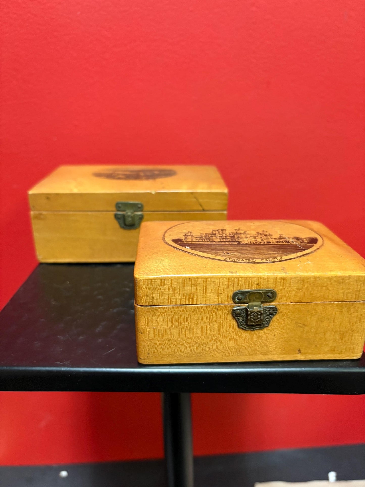 Two lovely mauchline ware English boxes  see photos  price for both   4 and 5 inches long