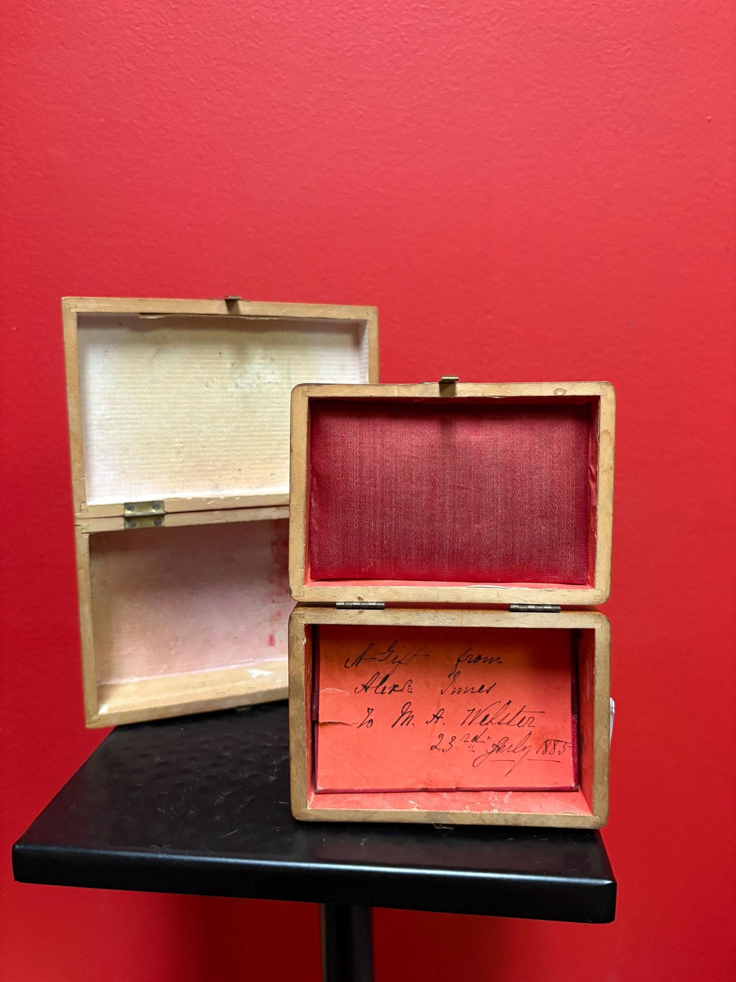 Two lovely mauchline ware English boxes  see photos  price for both   4 and 5 inches long