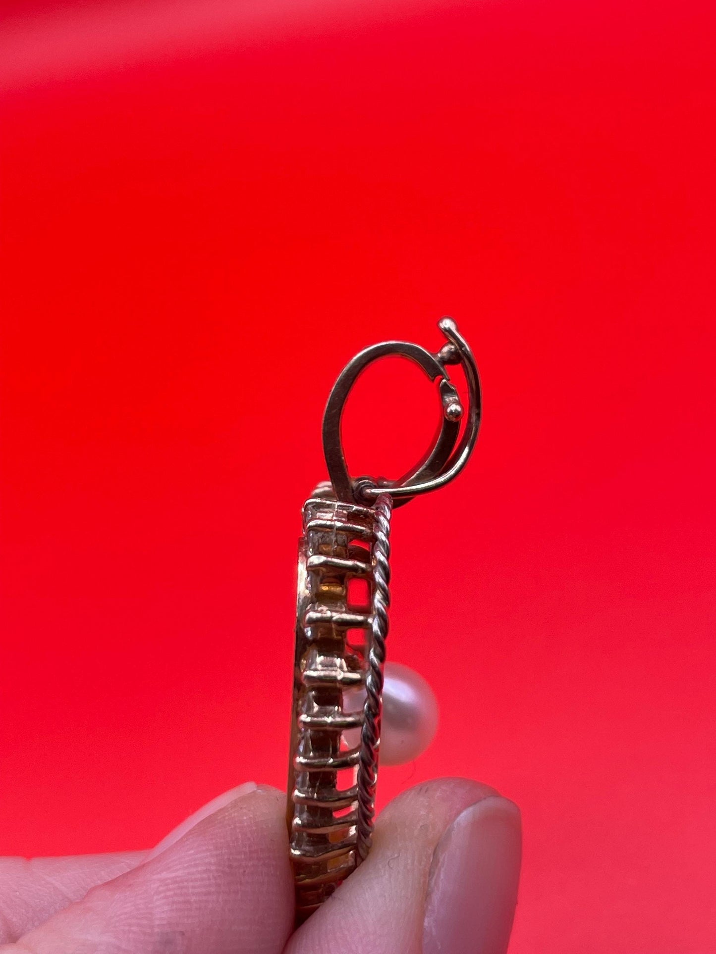 1.5 inch long 14 and 18k Gold, Diamond and pearl Heart pendant  great condition - B