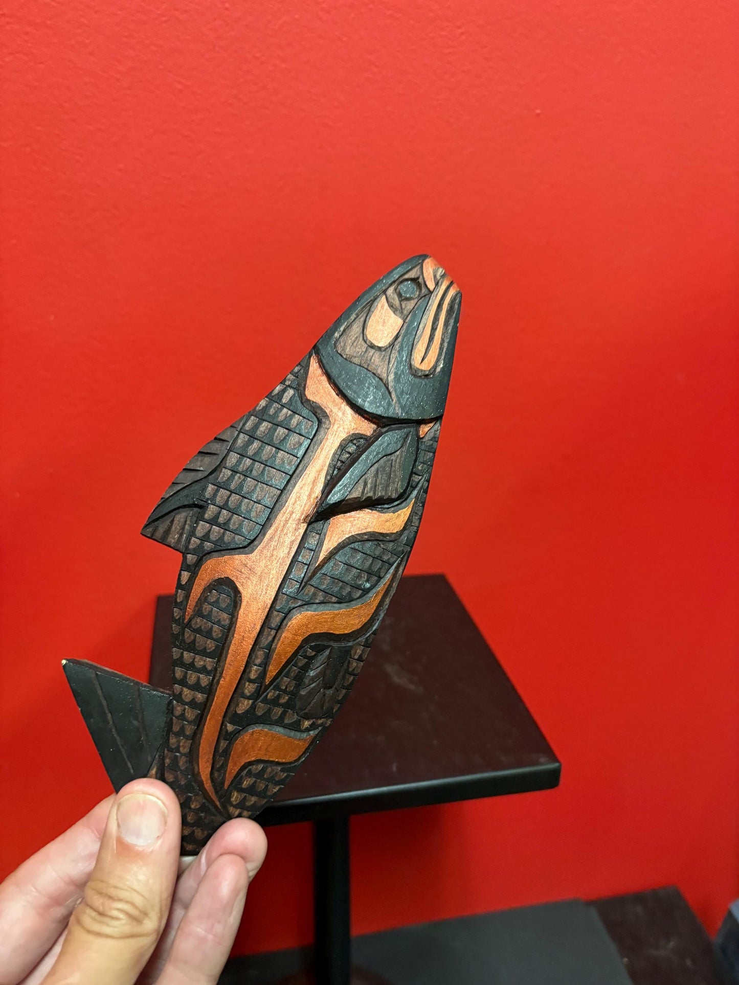 Indigenous First Nation pacific Northwest coast salmon  unsigned - needs hanger  great value- 8 x 3 1/2 high