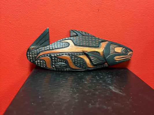 Indigenous First Nation pacific Northwest coast salmon  unsigned - needs hanger  great value- 8 x 3 1/2 high