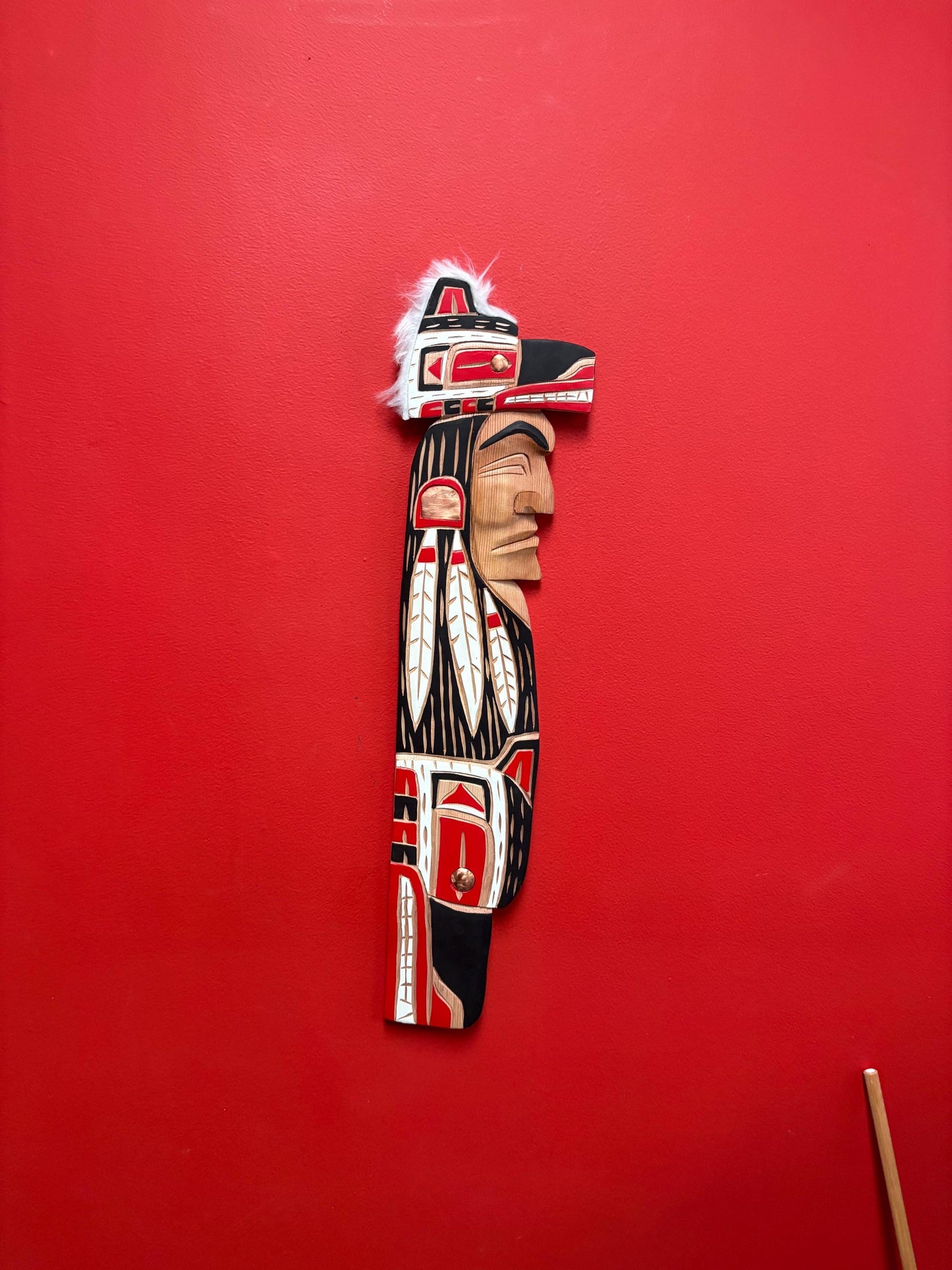 Indigenous First Nations pacific West Coast Bradley Joseph Jr  Wolf chief cedar plaque  24 x 6 inches - great colour and detail -