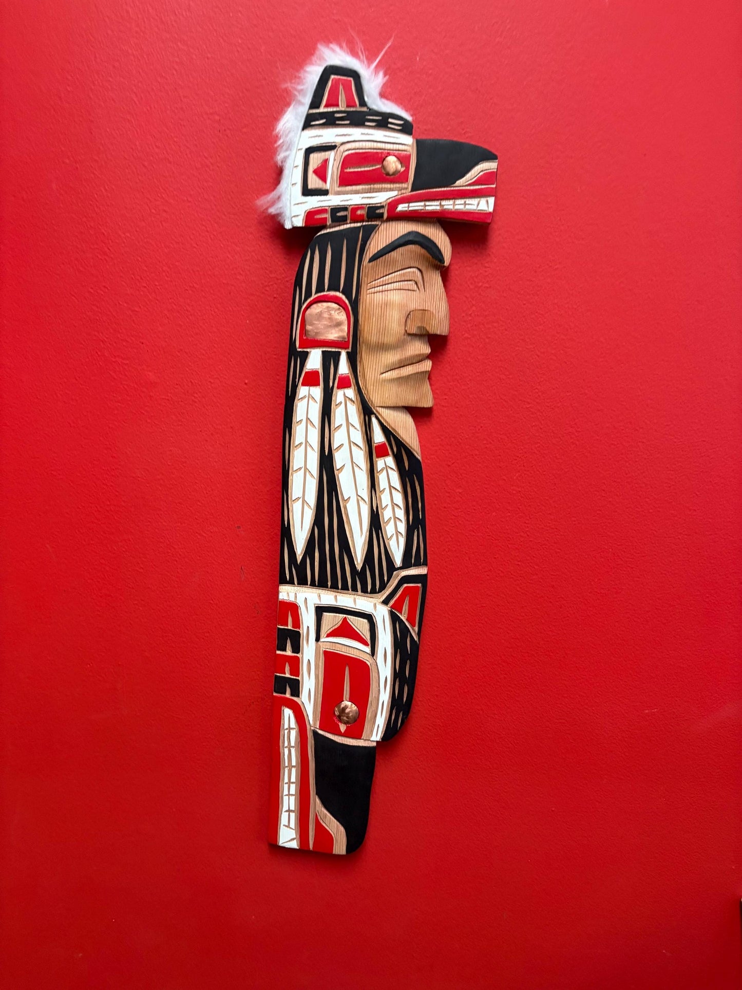 Indigenous First Nations pacific West Coast Bradley Joseph Jr  Wolf chief cedar plaque  24 x 6 inches - great colour and detail -