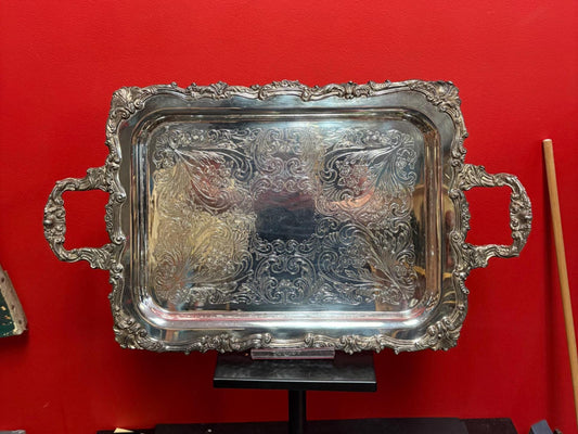 Beautiful antique silver plated 23 x 13  tray with handles and lovely feet great to use or gift  heavy and good quality