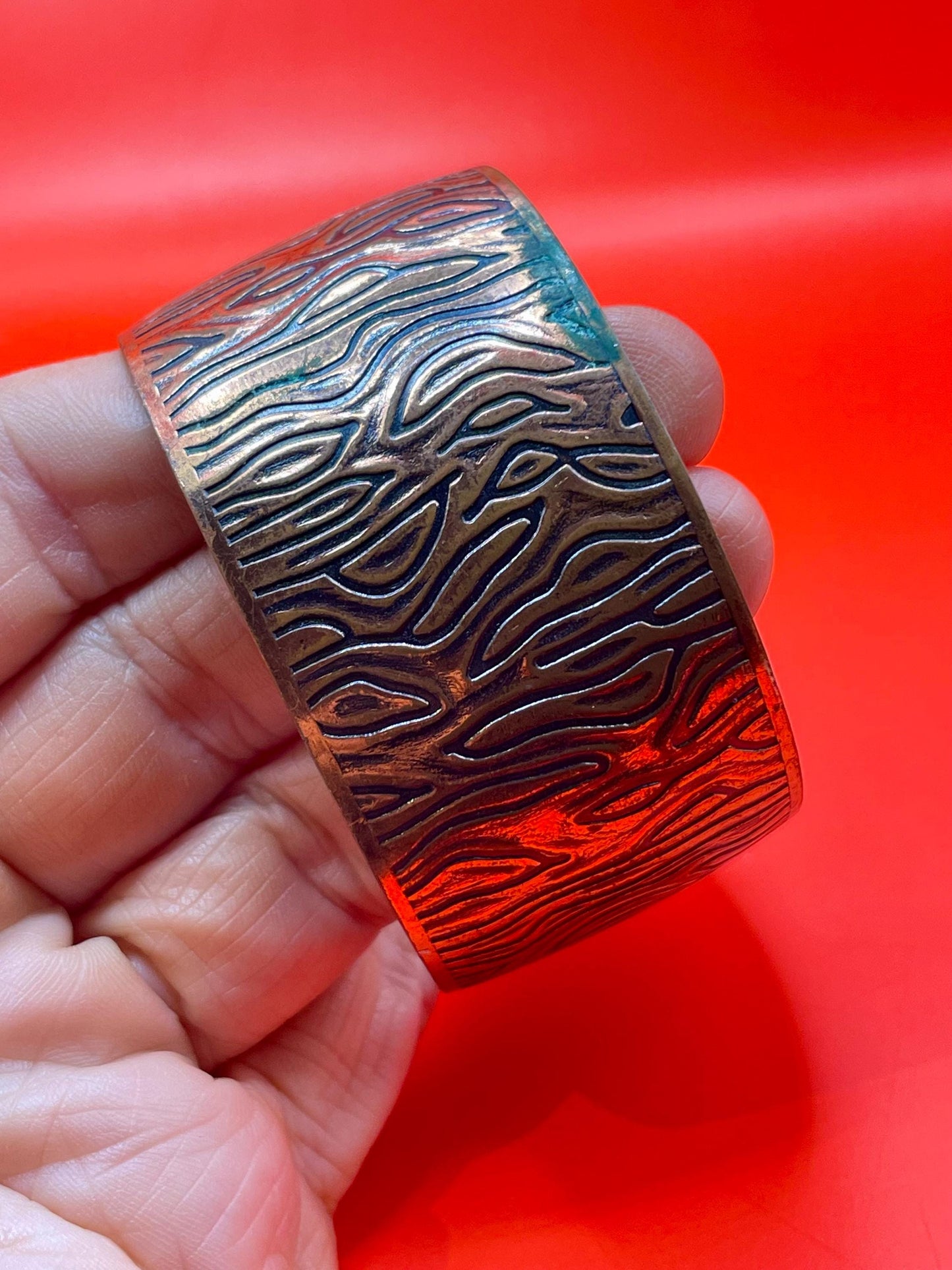 Beautiful 2.25 inch wide vintage genuine copper bracelet Cuff- fits various size wrists -