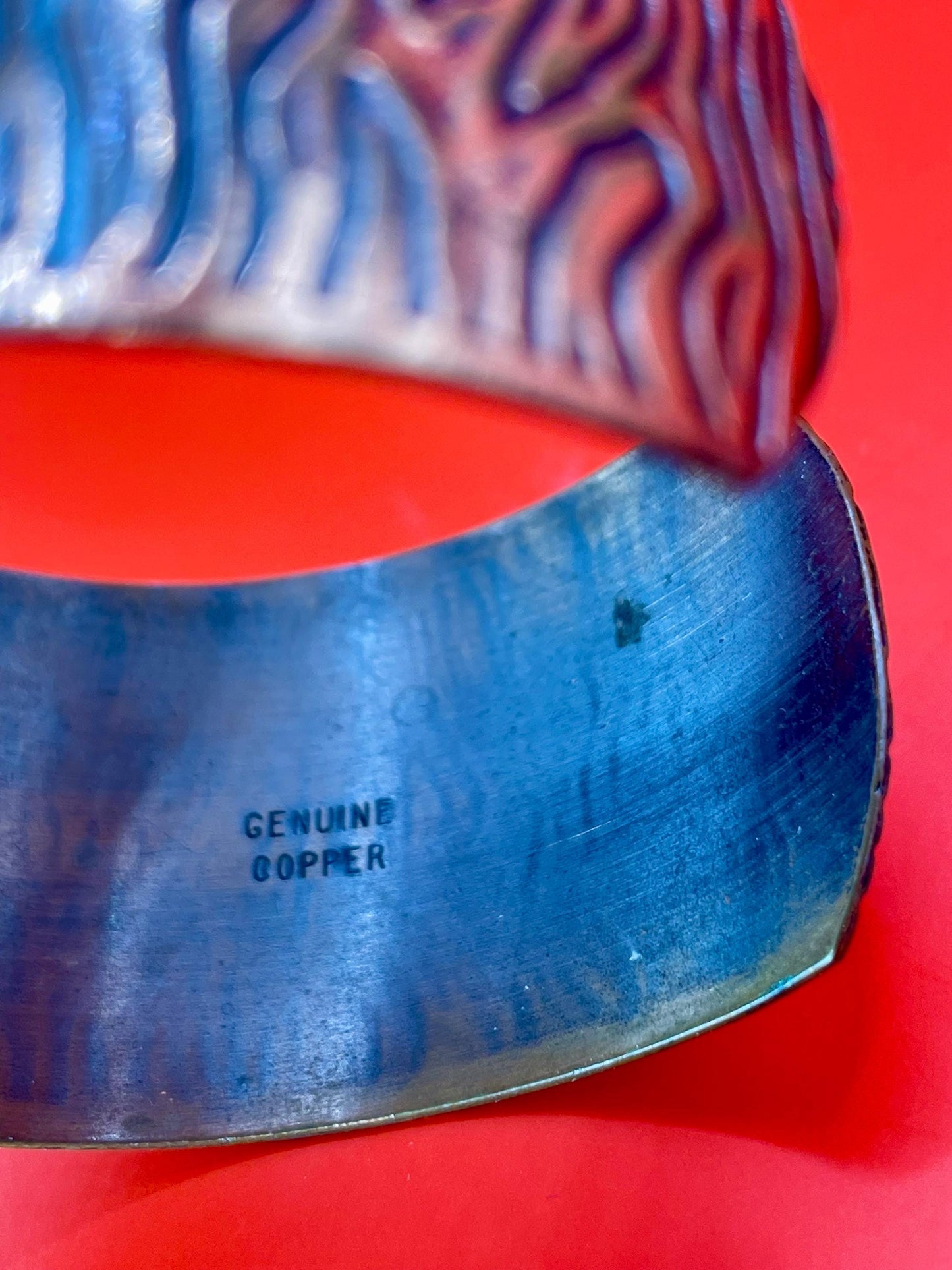 Beautiful 2.25 inch wide vintage genuine copper bracelet Cuff- fits various size wrists -