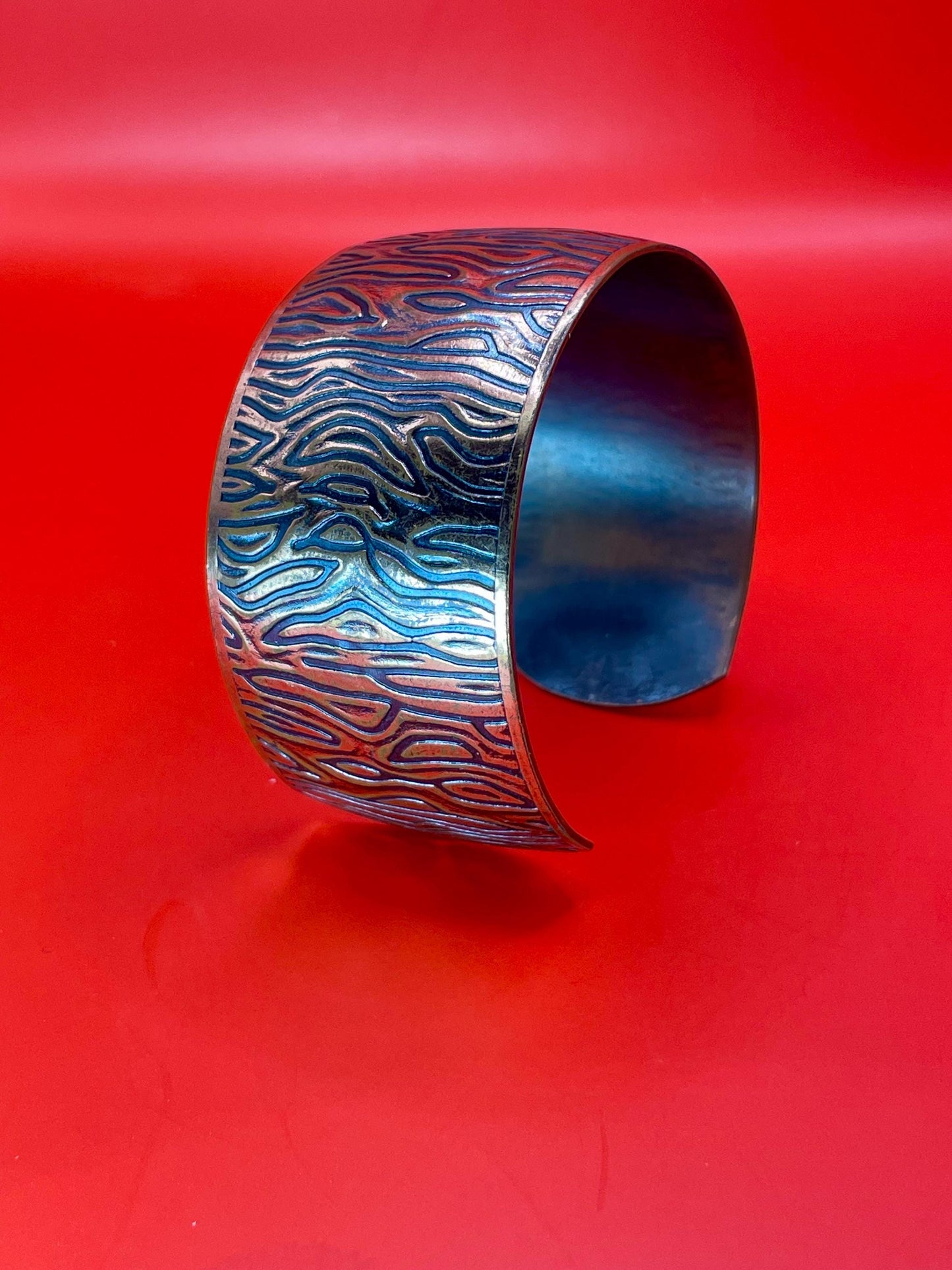 Beautiful 2.25 inch wide vintage genuine copper bracelet Cuff- fits various size wrists -