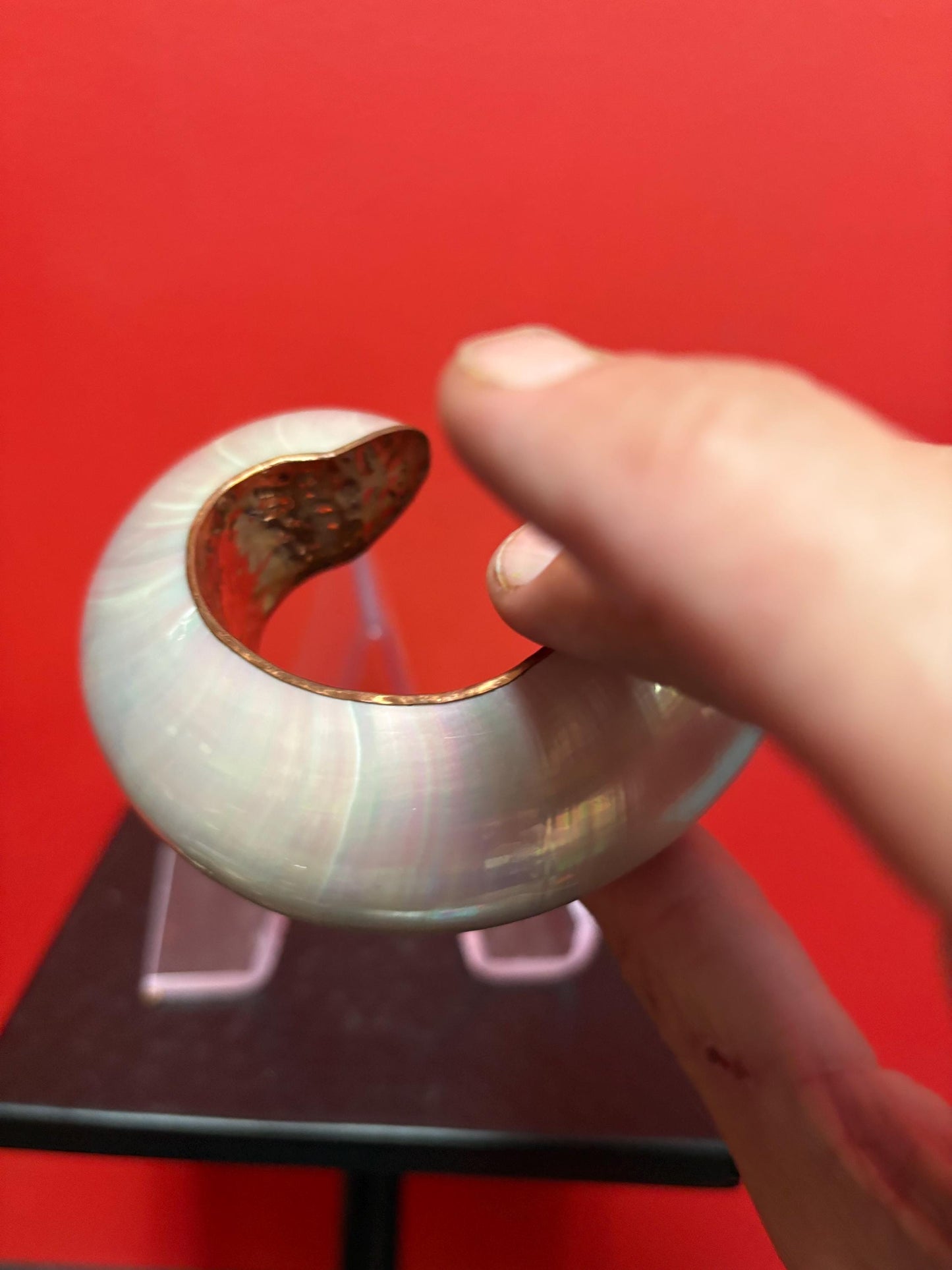 Stunning Canadian indigenous copper and abalone bracelet bangle  2 inches inside and 4 inches outside  so unique