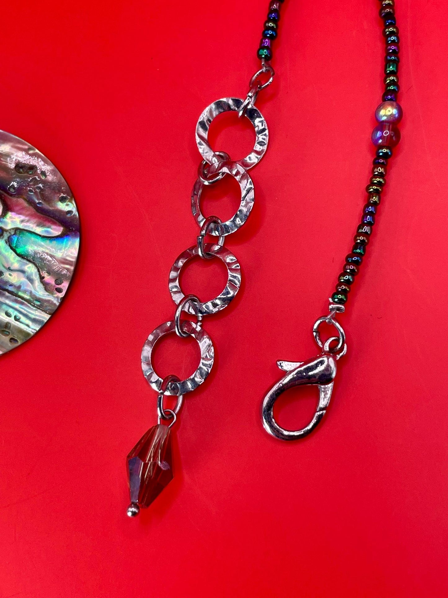 Abalone Pendant Necklace with Beaded chain  20 Chain, 1.5 Pendant