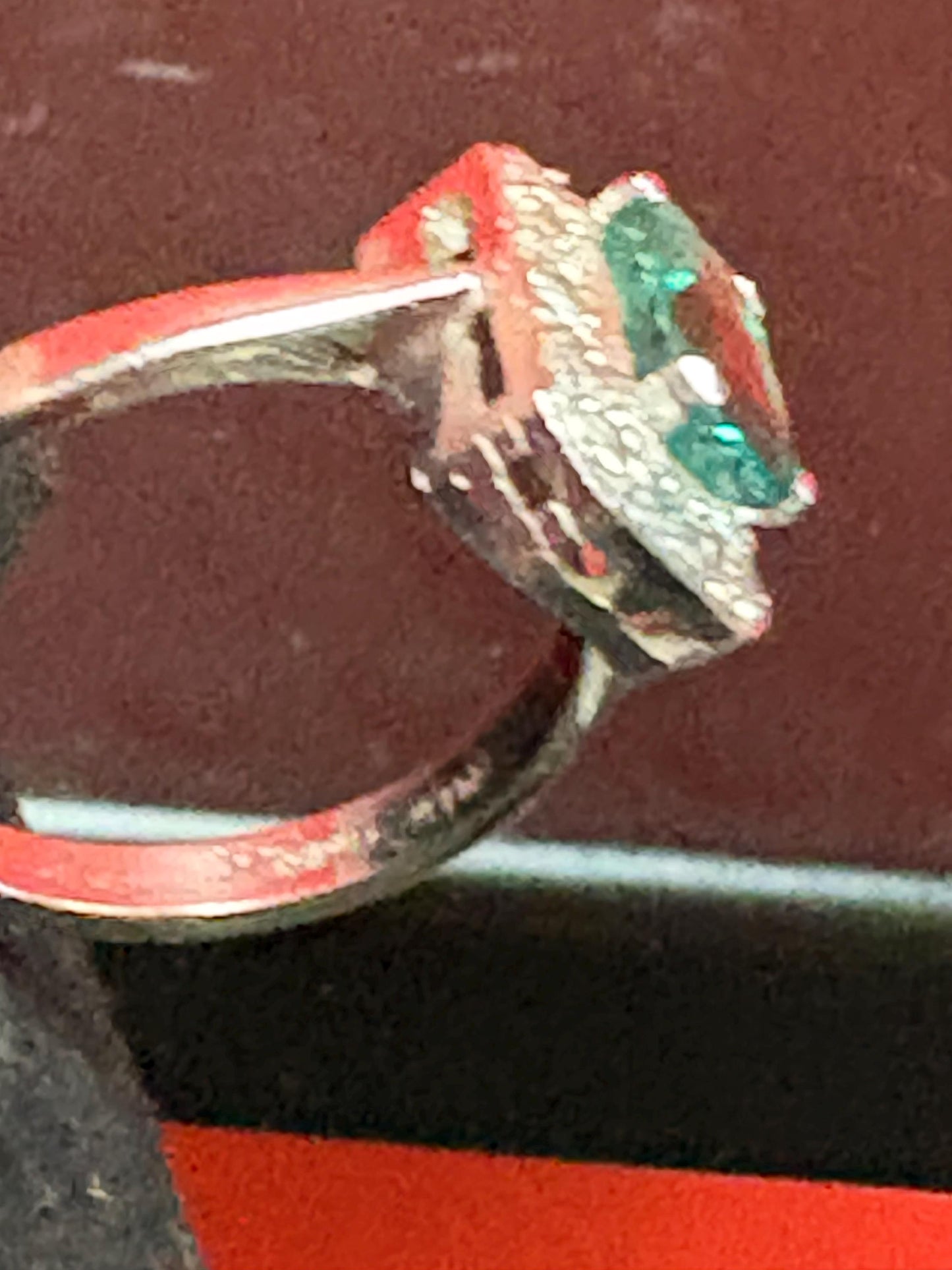 Beautiful 14 karat white gold with emerald and diamonds  size 6  lovely condition - B