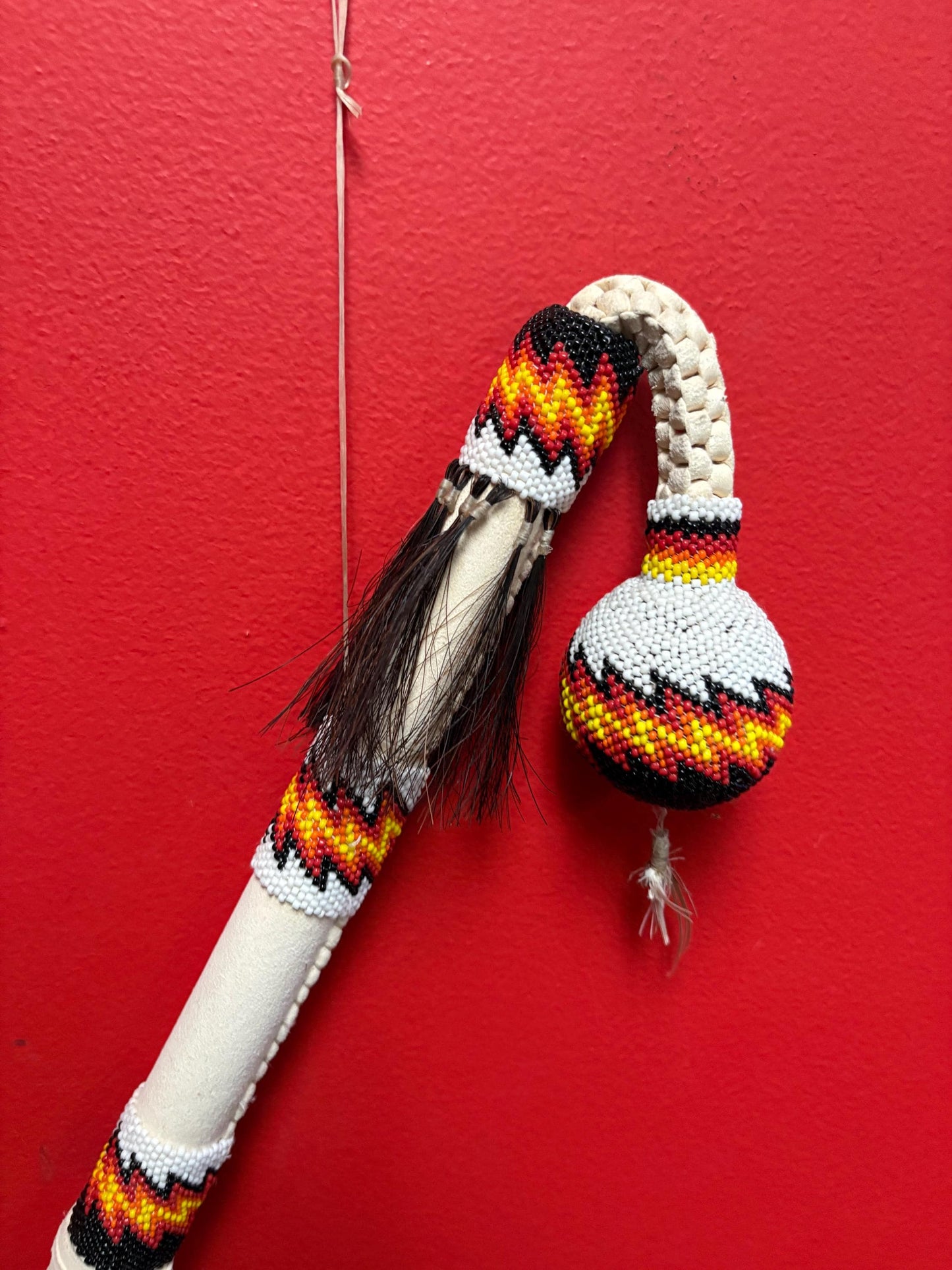 Heavily beaded Native American  whip good for decoration or use  great value - approx 30 inches long