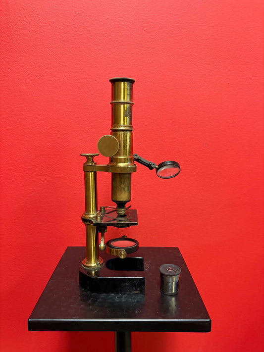 Beautiful antique 10 inch tall brass microscope with two lenses - seems to work fine in good antique condition  great value
