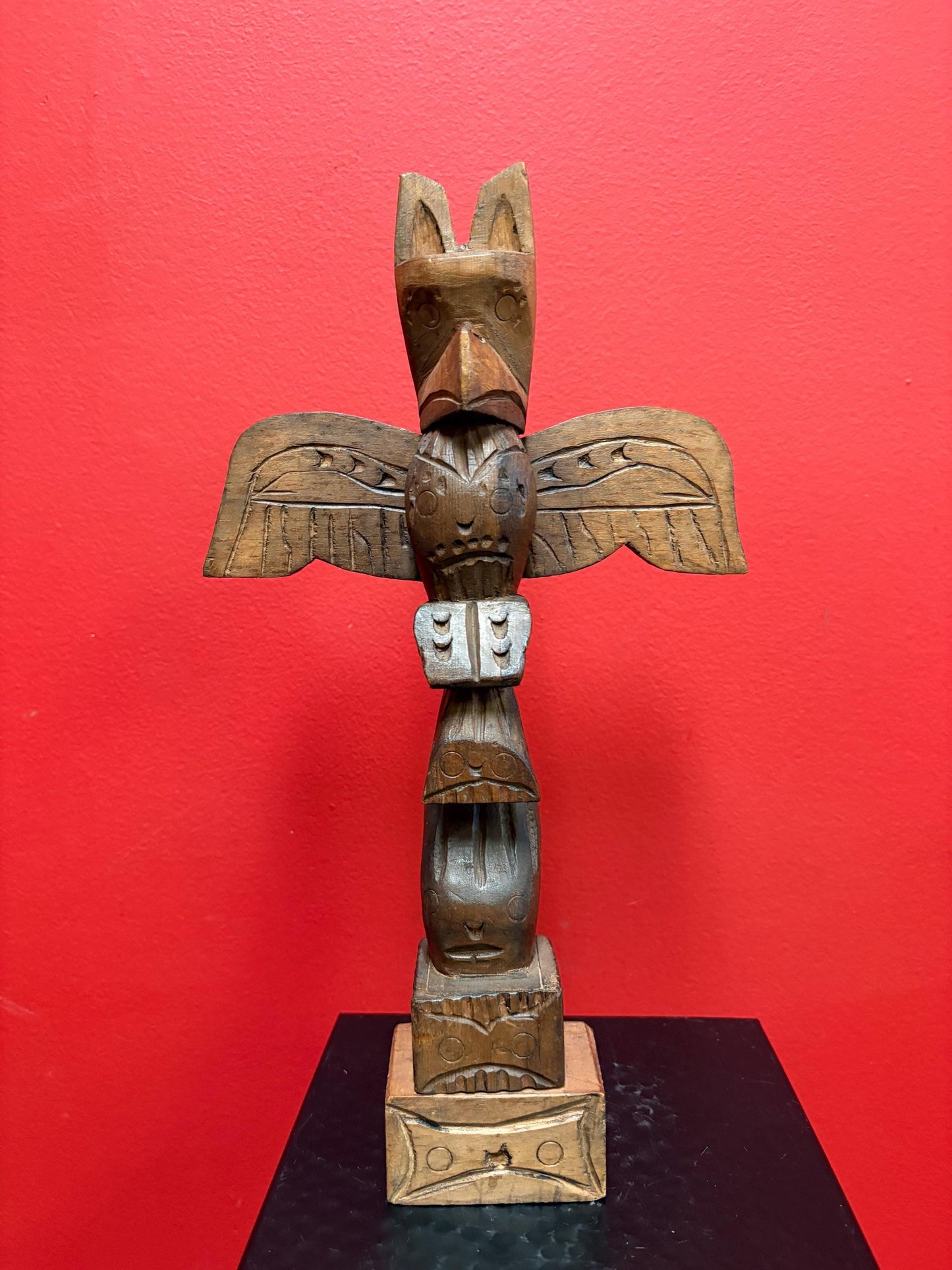 Beautiful indigenous first nation Pacific Northwest Coast signed totem with wings  13 x 7 wide nice  detail and great detail