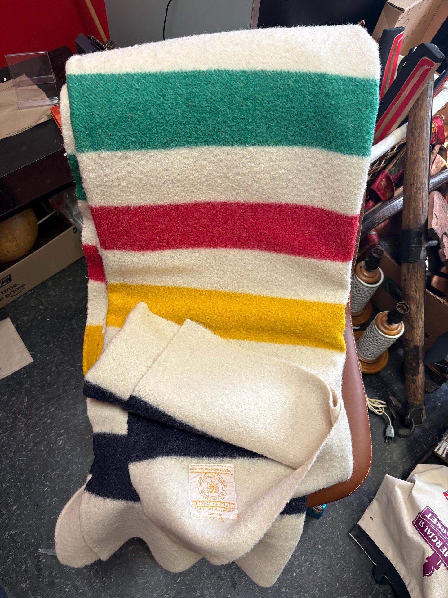 Approx 63 x 81  HBC Hudson Bay Company authentic wool blanket    3.5 stripes  twin size - dry cleaned  perfect condition  HBC