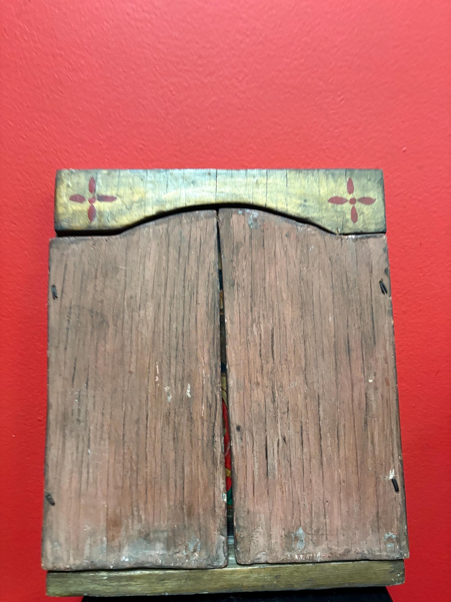 Fabulous antique 18th century 17 x 11 inch high folk art style Russian icon  very unusual design and wonderful imagery