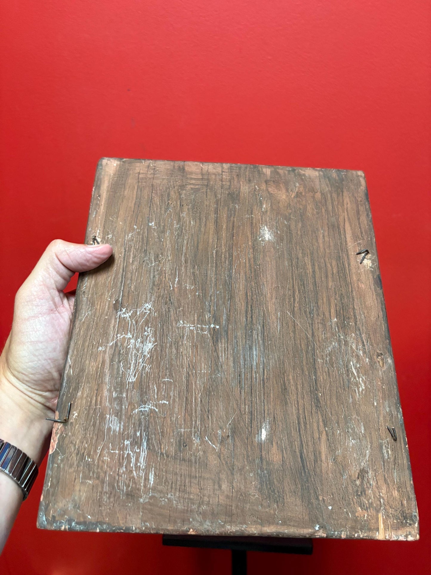 Fabulous antique 18th century 17 x 11 inch high folk art style Russian icon  very unusual design and wonderful imagery