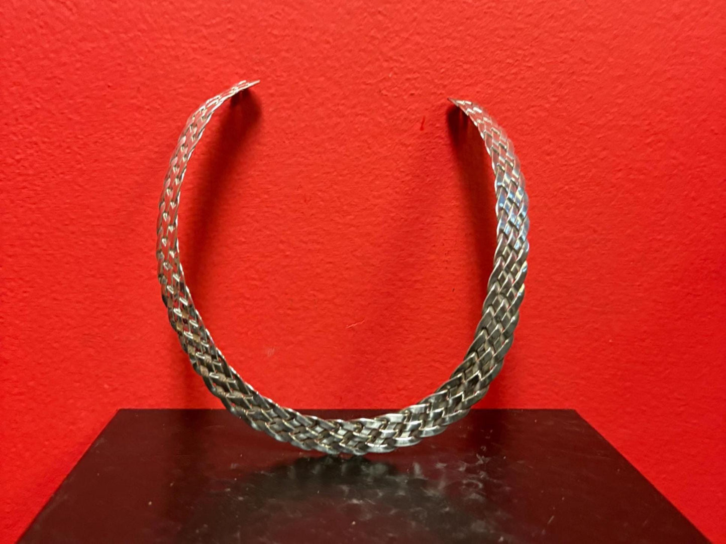 Beautiful silver plated choker style necklace unusual and cool and approximately 15 inches around