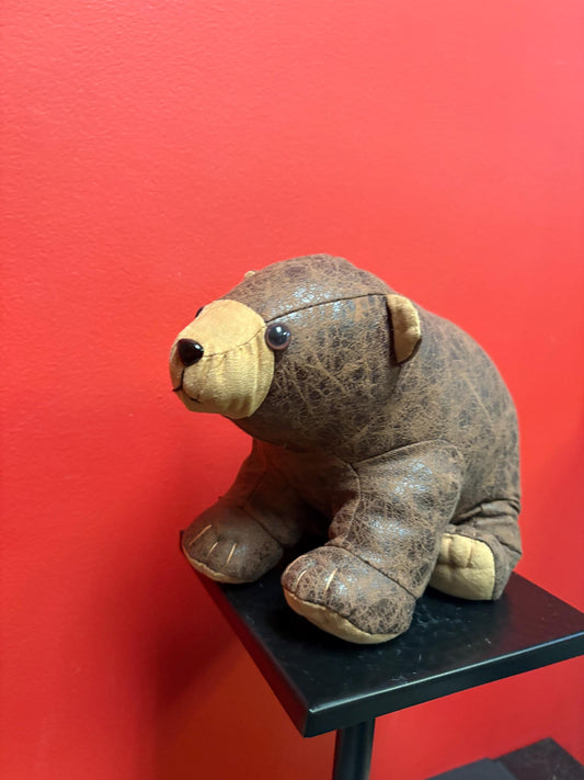Beautiful Canadian leather 11 x 8 high stuffed bear  wonderful quality and perfect gift