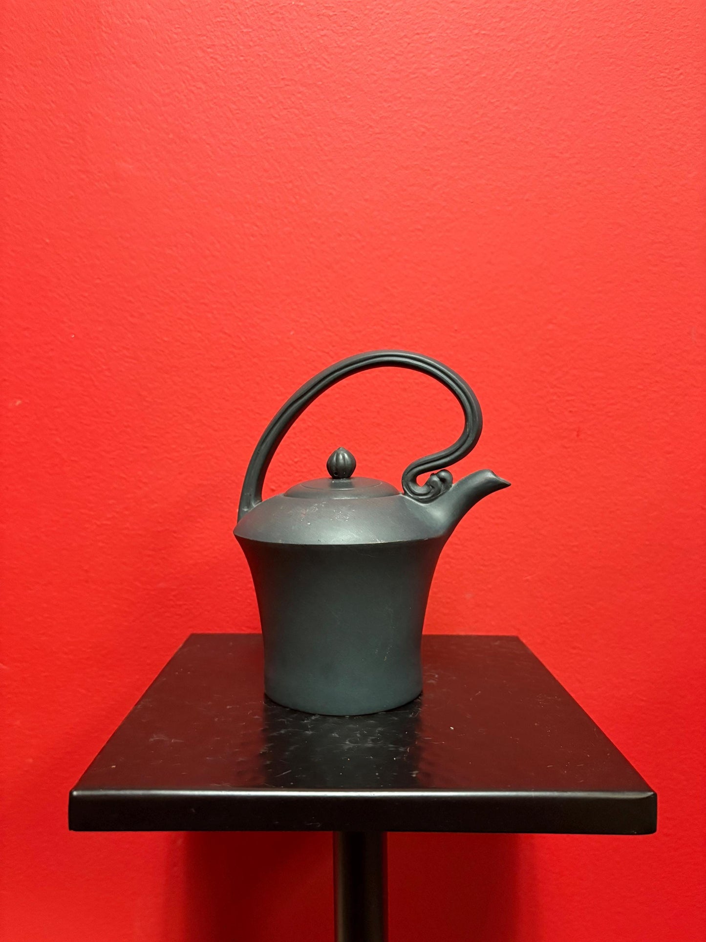 Beautiful  Chinese 6 inch high green yixing clay teapot in the shape of a watering can  good  condition - tiny chip  - and great value