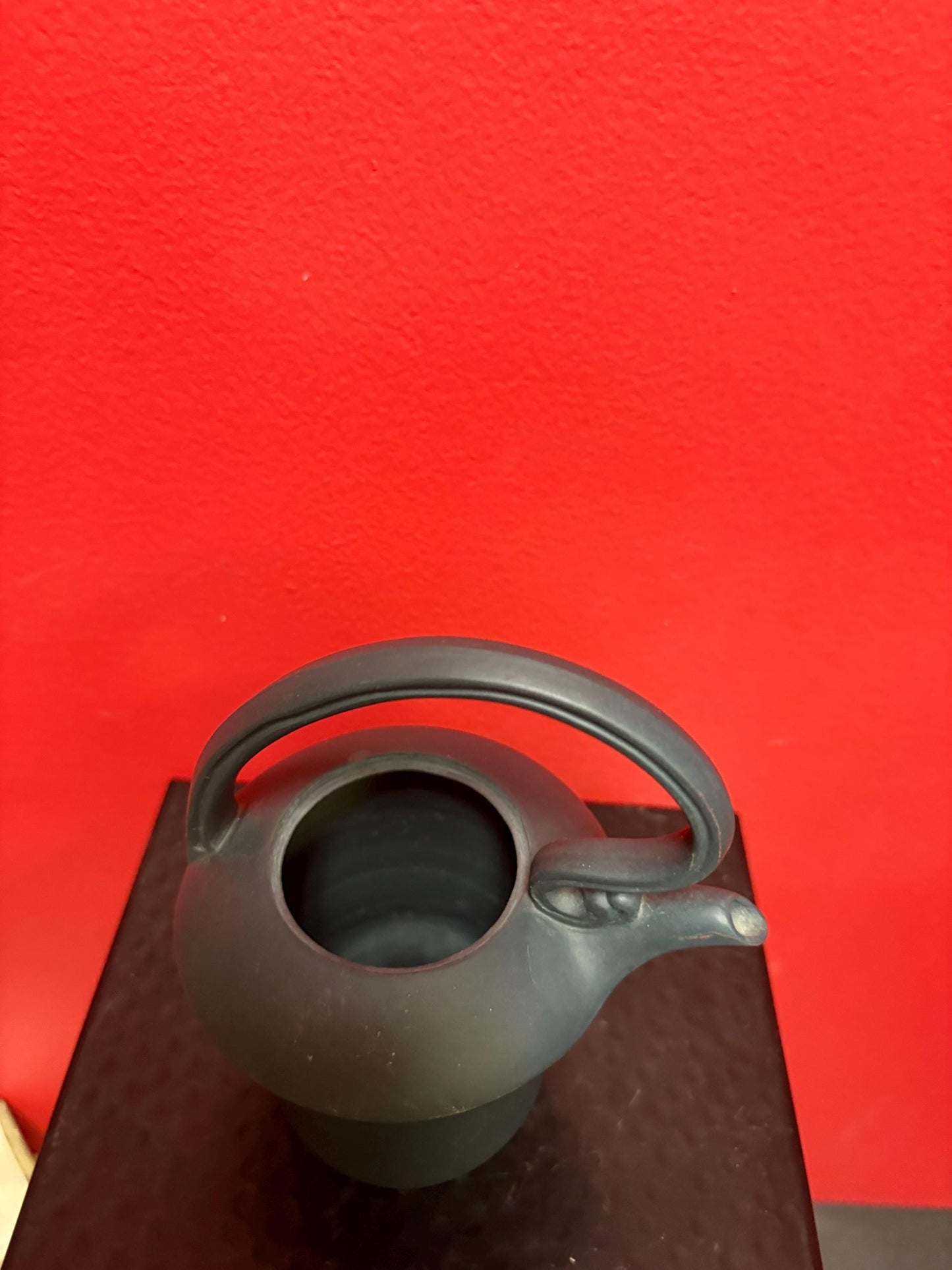 Beautiful  Chinese 6 inch high green yixing clay teapot in the shape of a watering can  good  condition - tiny chip  - and great value