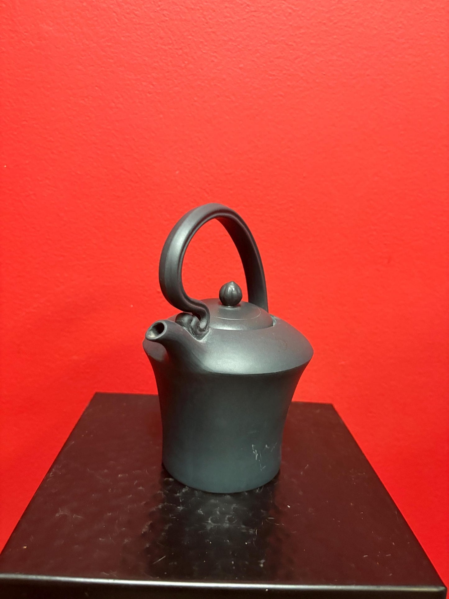 Beautiful  Chinese 6 inch high green yixing clay teapot in the shape of a watering can  good  condition - tiny chip  - and great value