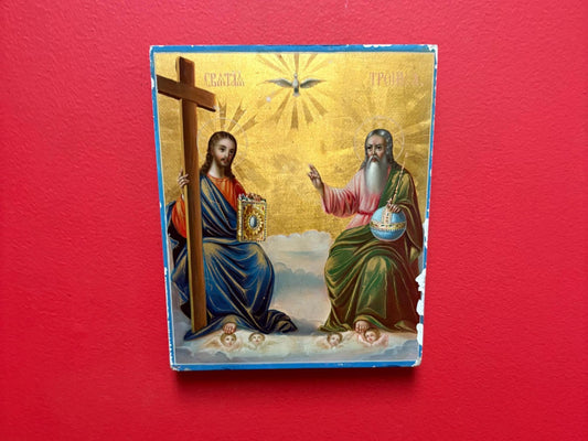 Amazing vintage 1960s Ethiopian gilt framed painted icon  fabulous condition  info on back  wow  perfect