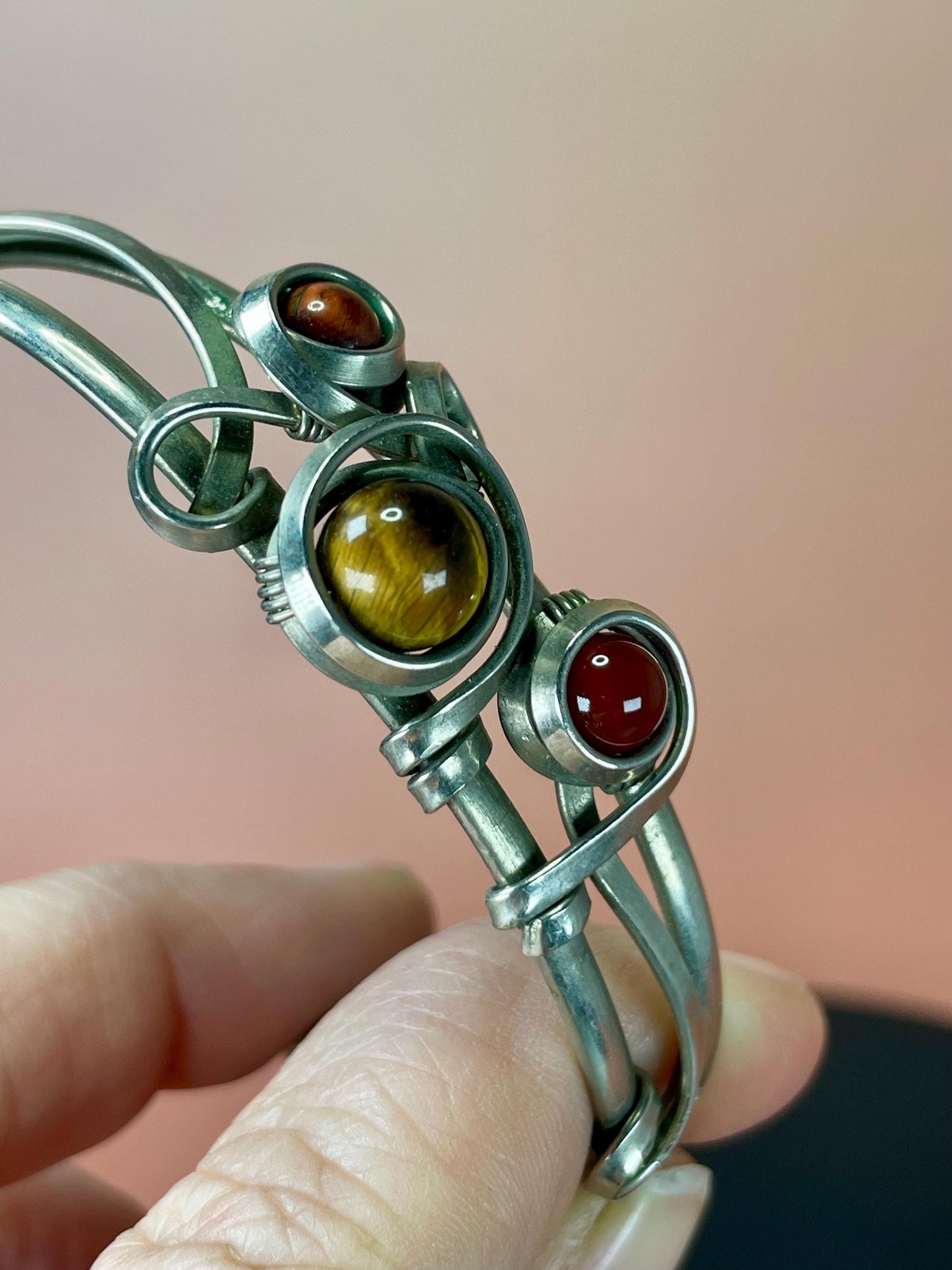 Very cool Wire Wrapped 2.5 inch bangle bracelet with Stones statement piece  perfect gift