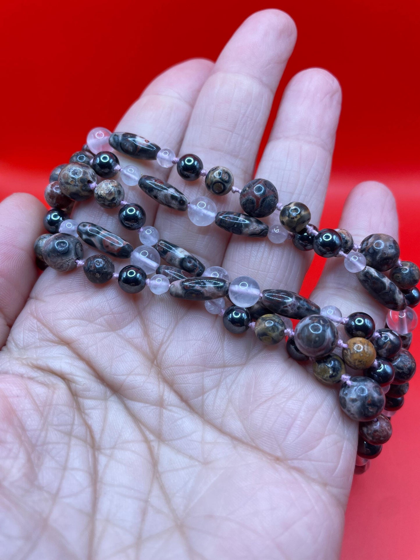 String of Glass and Stone beads  approx 34.5 inches  very pretty