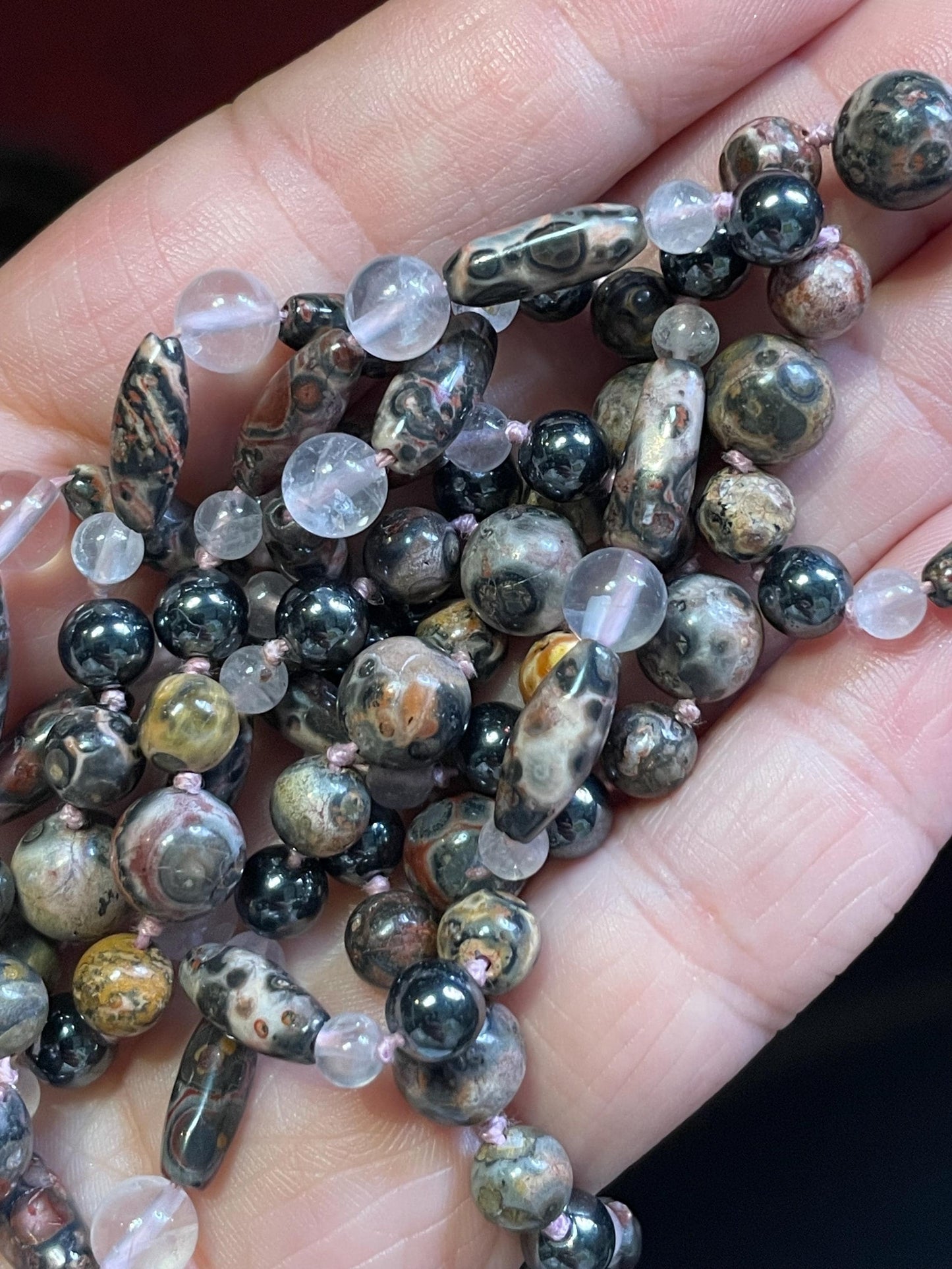 String of Glass and Stone beads  approx 34.5 inches  very pretty