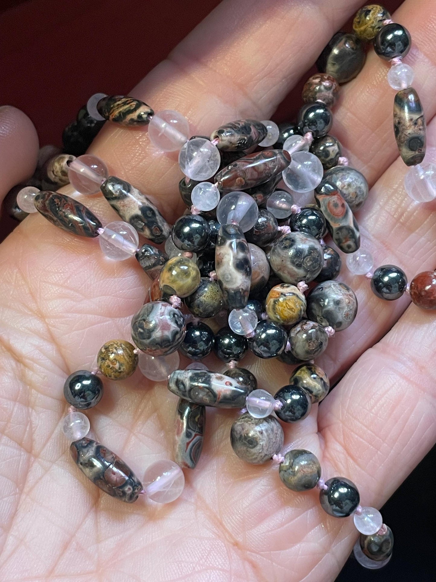 String of Glass and Stone beads  approx 34.5 inches  very pretty