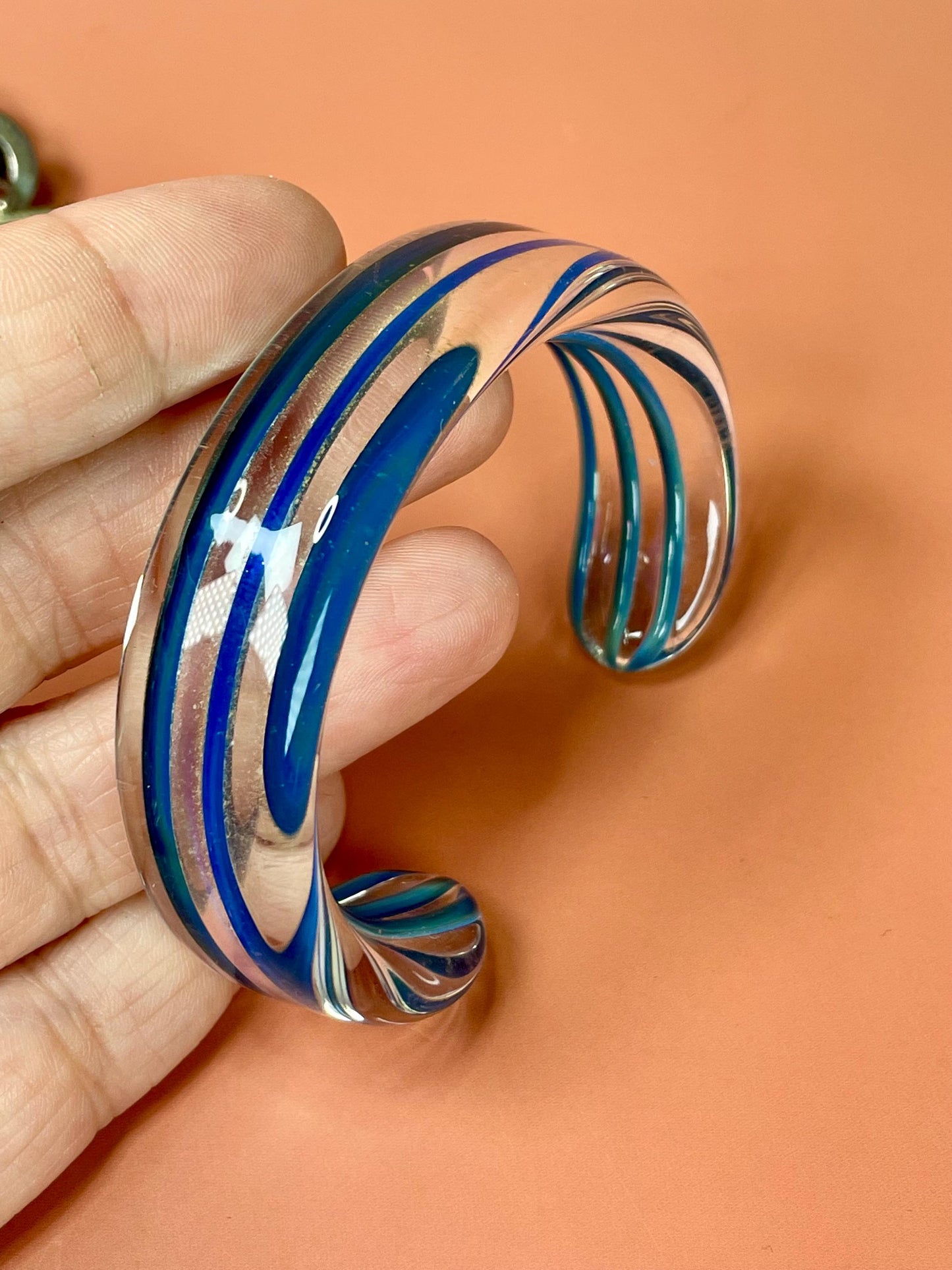 Lot of 2 Glass Bracelets  Cuff and Beaded designs