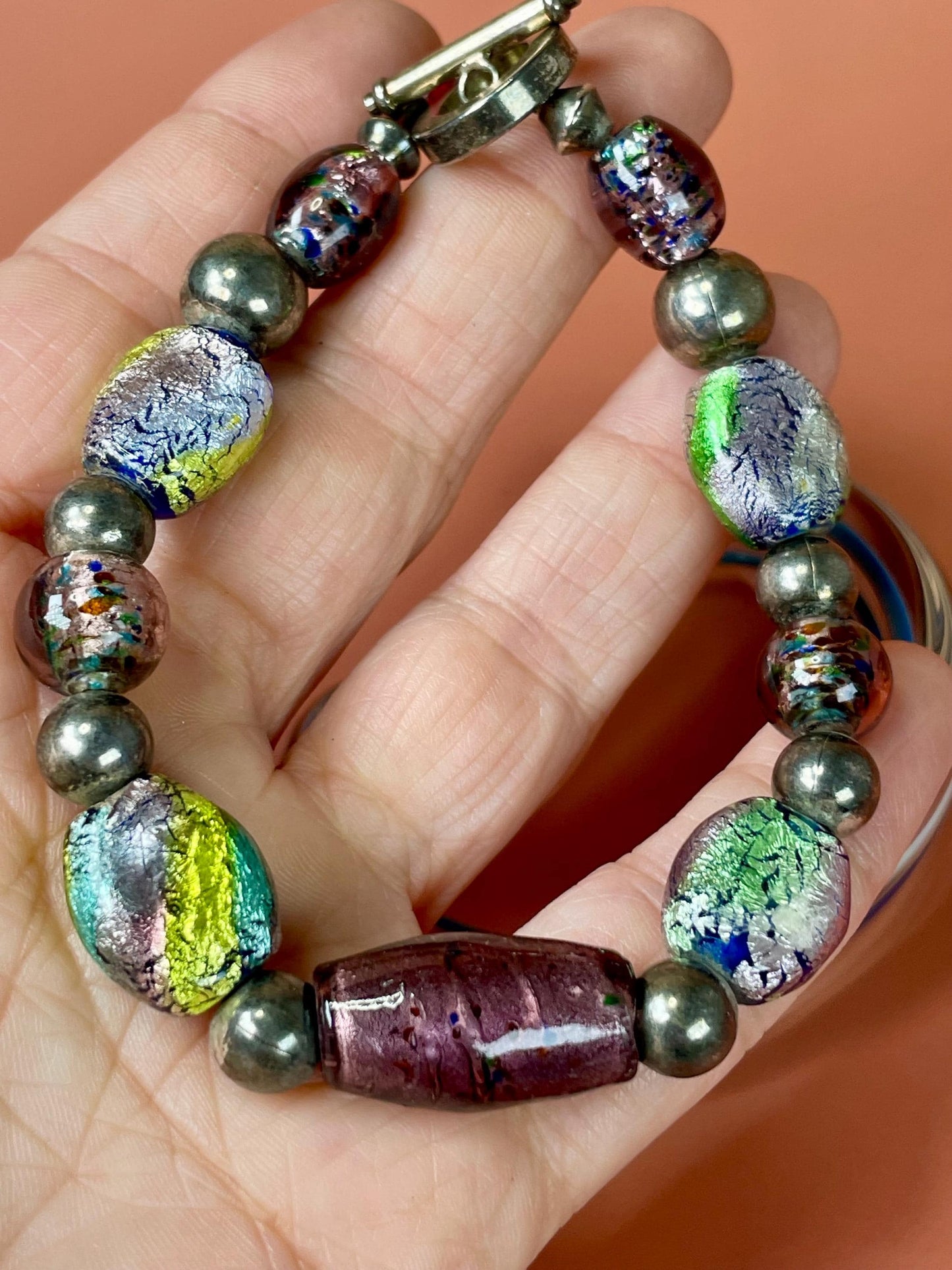 Lot of 2 Glass Bracelets  Cuff and Beaded designs