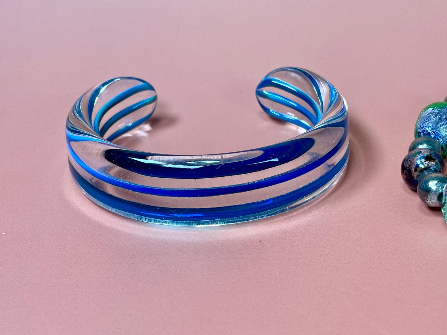 Lot of 2 Glass Bracelets  Cuff and Beaded designs