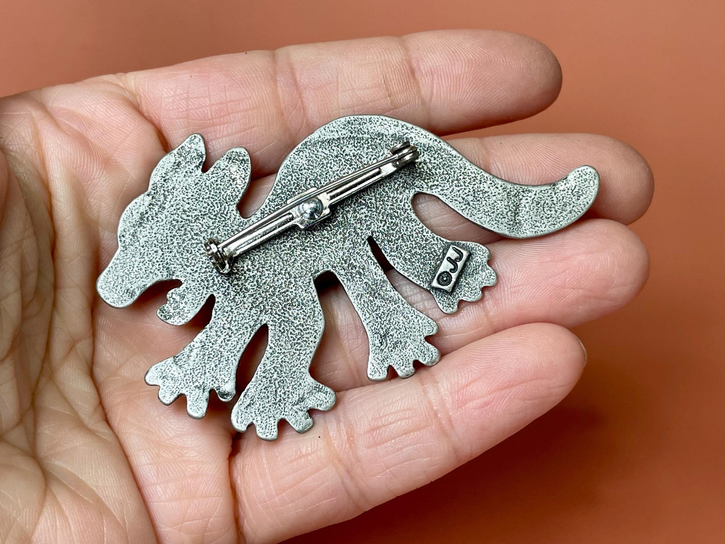 3 inch Wide Cool Animal Brooch  Stamped by artist