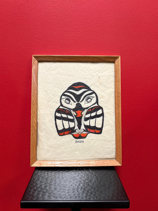 Beautiful indigenous first nations Pacific Northwest Coast original painting on paper of a raven  - 11 x 9  needs hanger