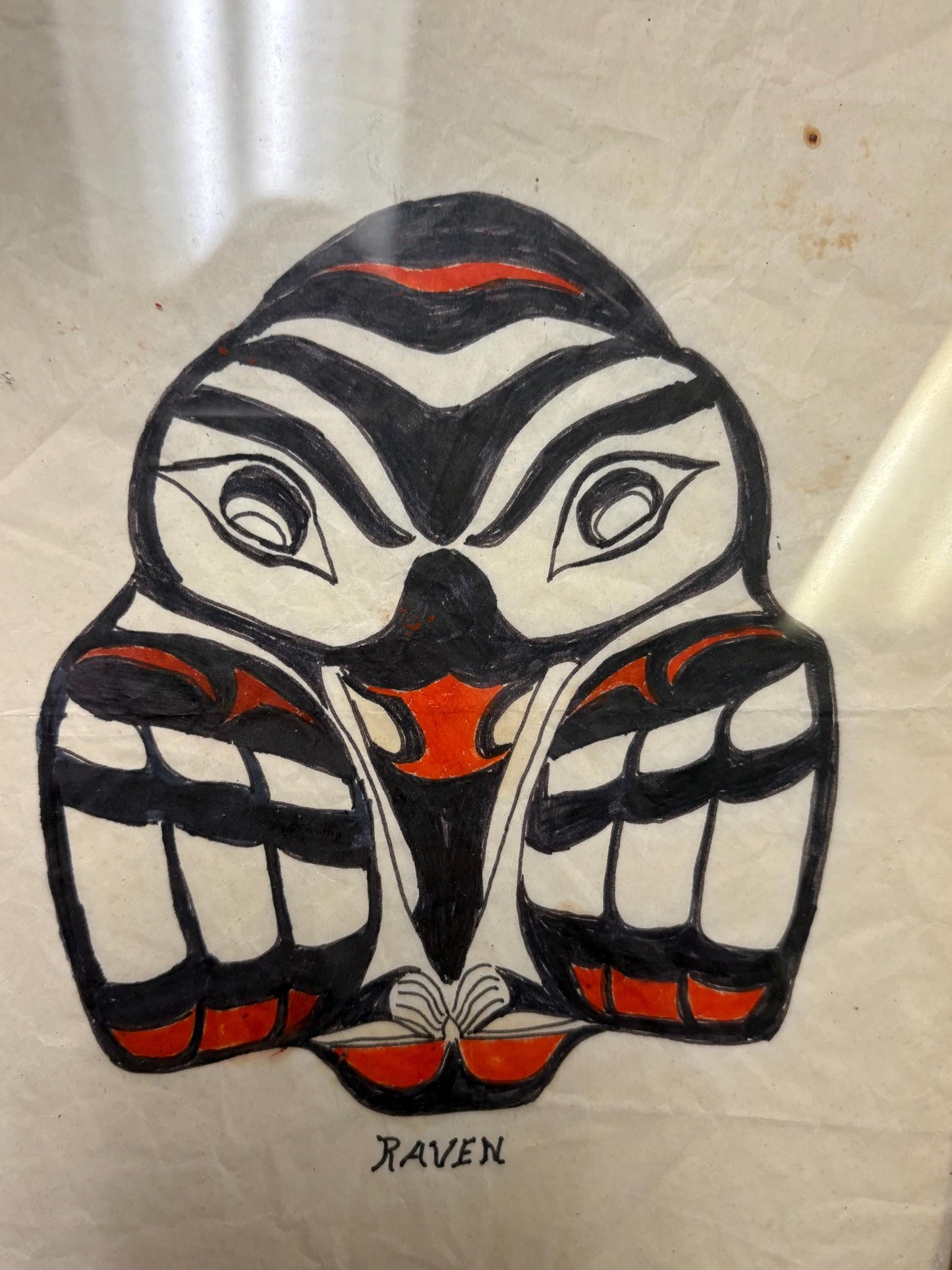 Beautiful indigenous first nations Pacific Northwest Coast original painting on paper of a raven  - 11 x 9  needs hanger
