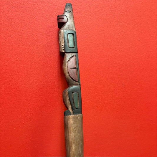 Beautiful indigenous first Pacific Northwest Coast 14 inch talking stick by Frank and Dora Frenchie Vancouver Island bear symbolism