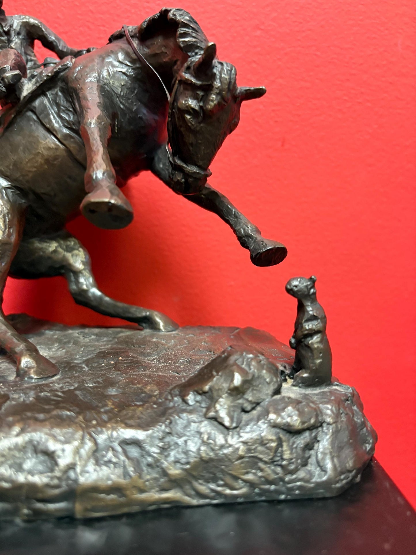 Stunning 8 inch tall bronze Horse and rider   wonderful patina  great imagery antique  late 19 century  wow