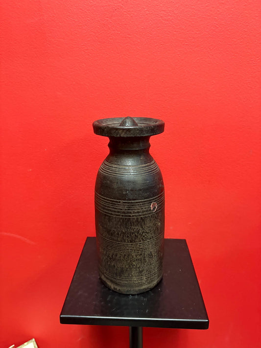 Gorgeous antique19th century  Nepalese  9.5 inch tall wooden salt pot  great patina  wow