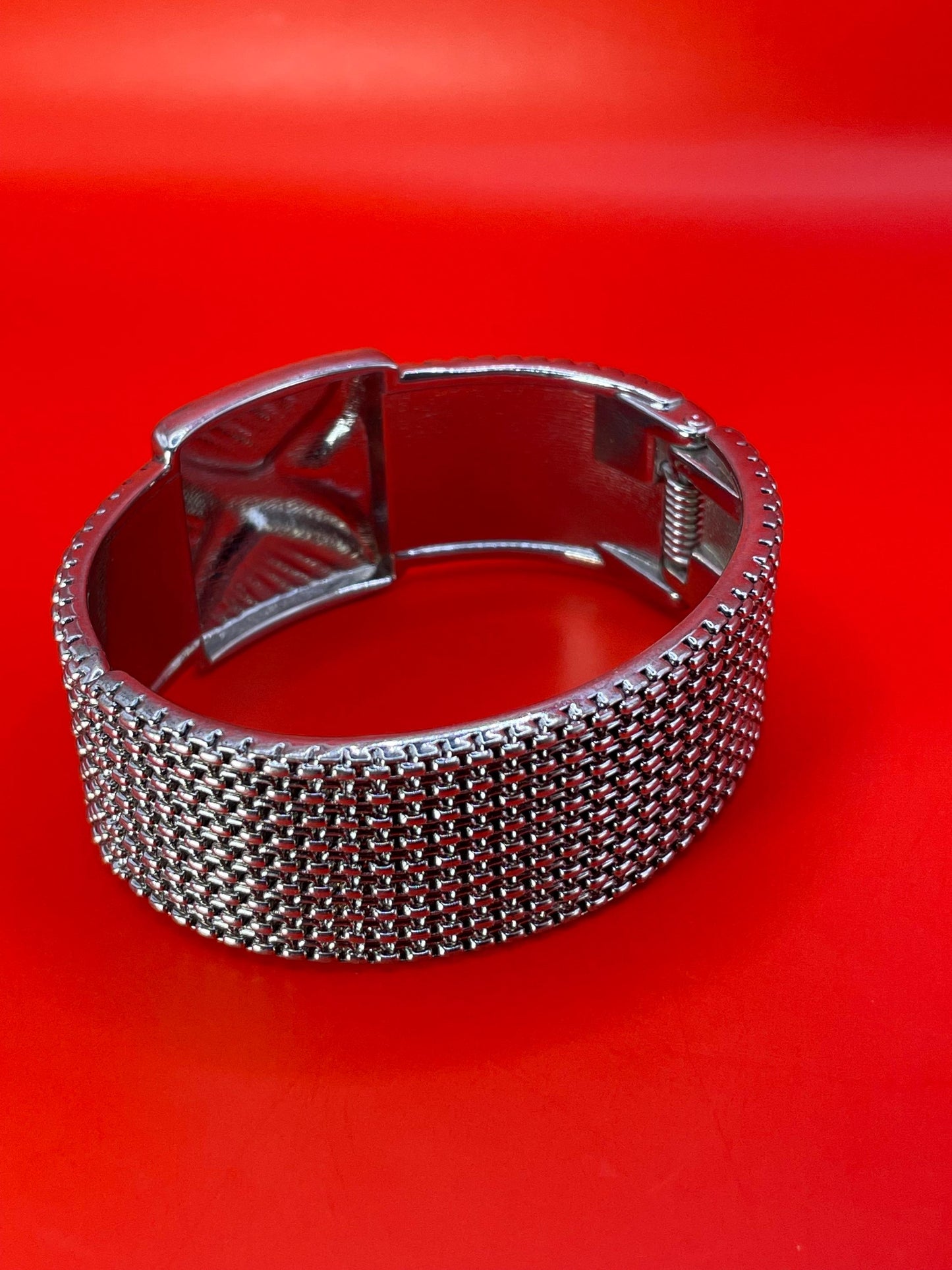 Metal Cuff Bracelet with spring hinge opening