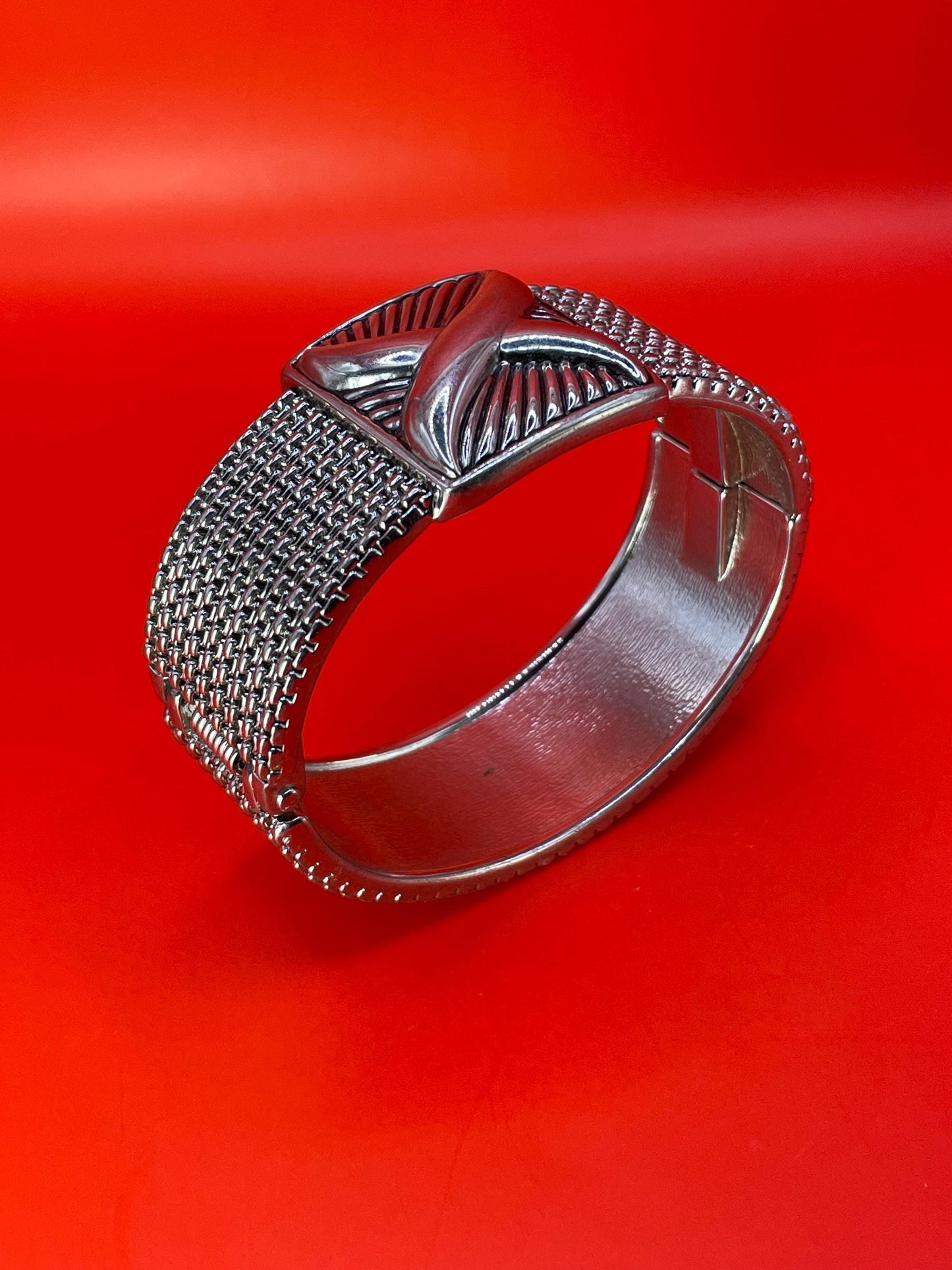 Metal Cuff Bracelet with spring hinge opening