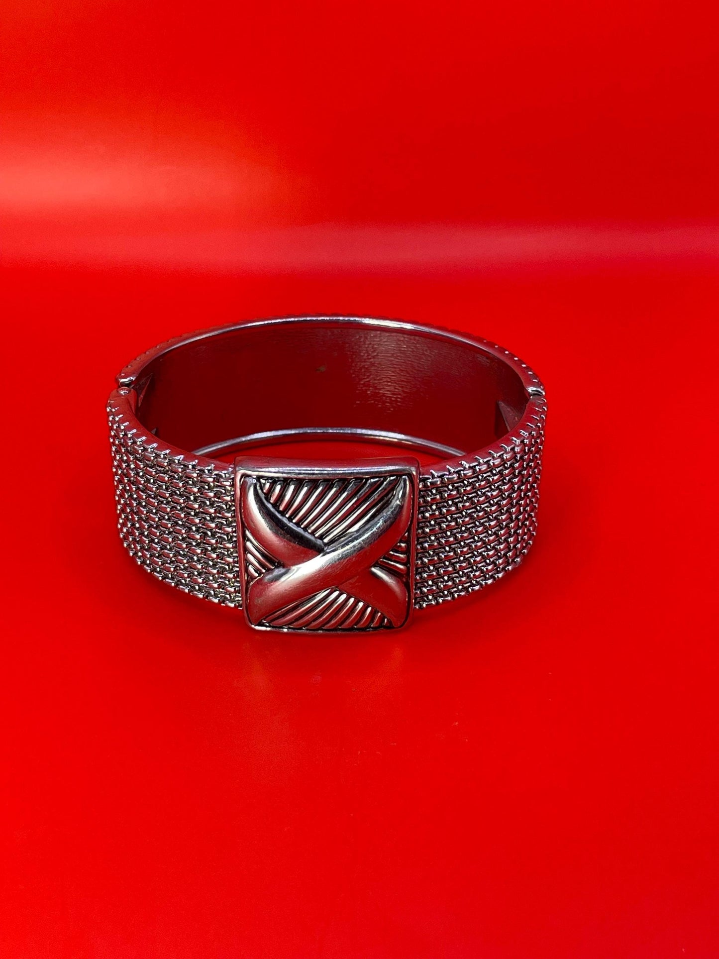 Metal Cuff Bracelet with spring hinge opening