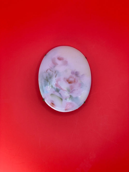 Antique Hand Painted Porcelain Brooch
