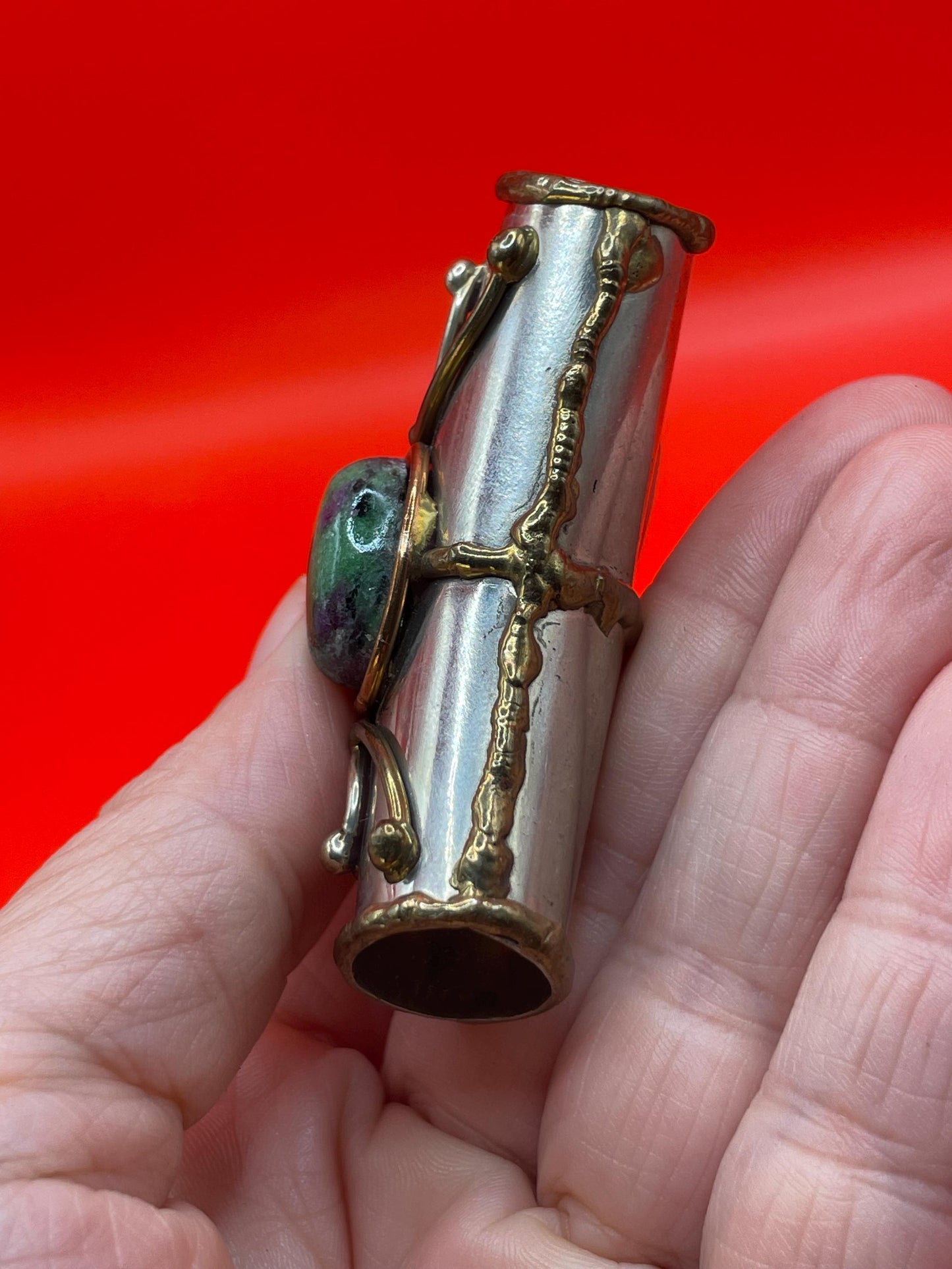 Unique Handcrafted Metal Pendant with Center Stone