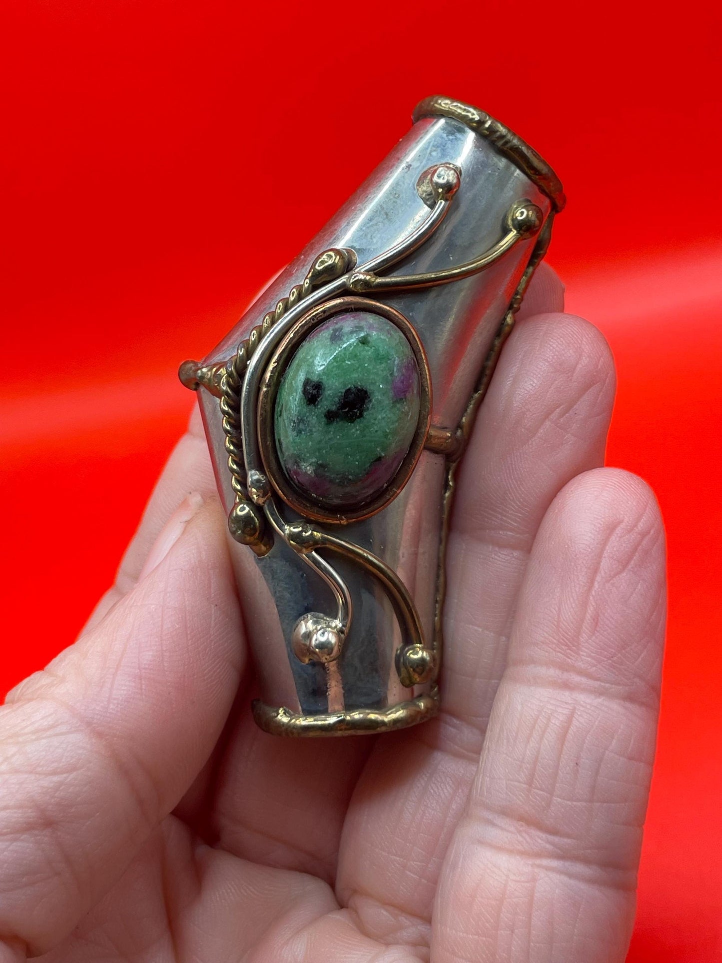 Unique Handcrafted Metal Pendant with Center Stone