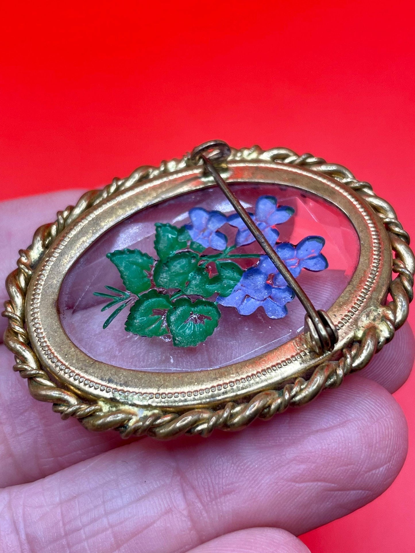 Hand Painted Enamel Brooch with Gilt Edging