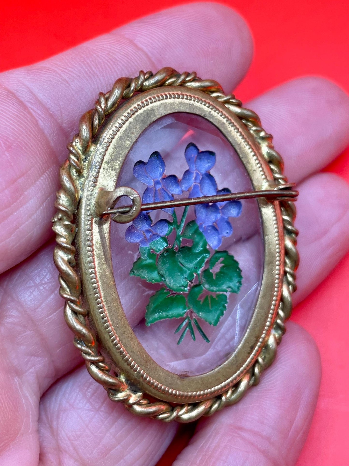 Hand Painted Enamel Brooch with Gilt Edging