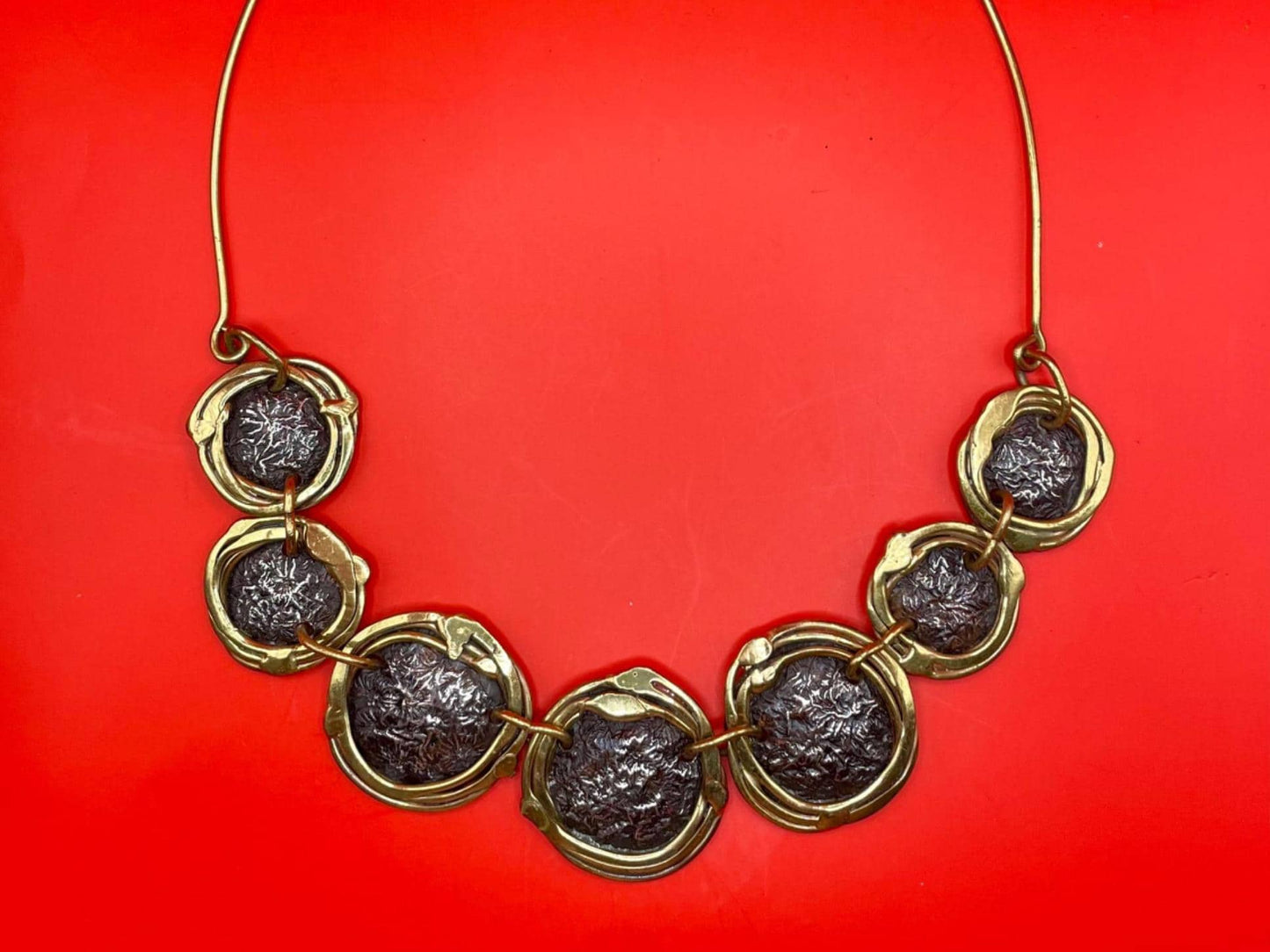 Vintage Mixed Metal Circle Collar Necklace - choker style  wow