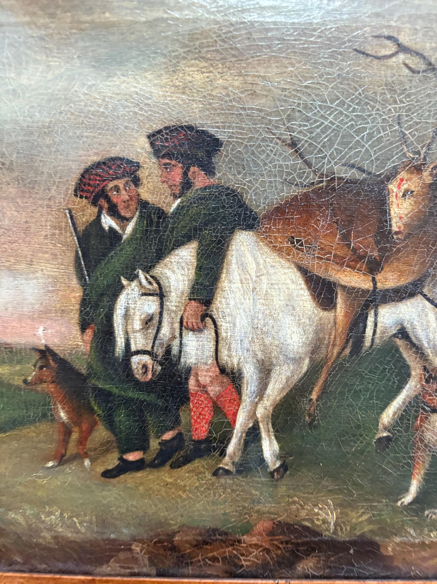 Stunning early 19 century Scottish oil painting on canvas in birds-eye maple frame  exquisite detail and imagery- 18 x 14  RS